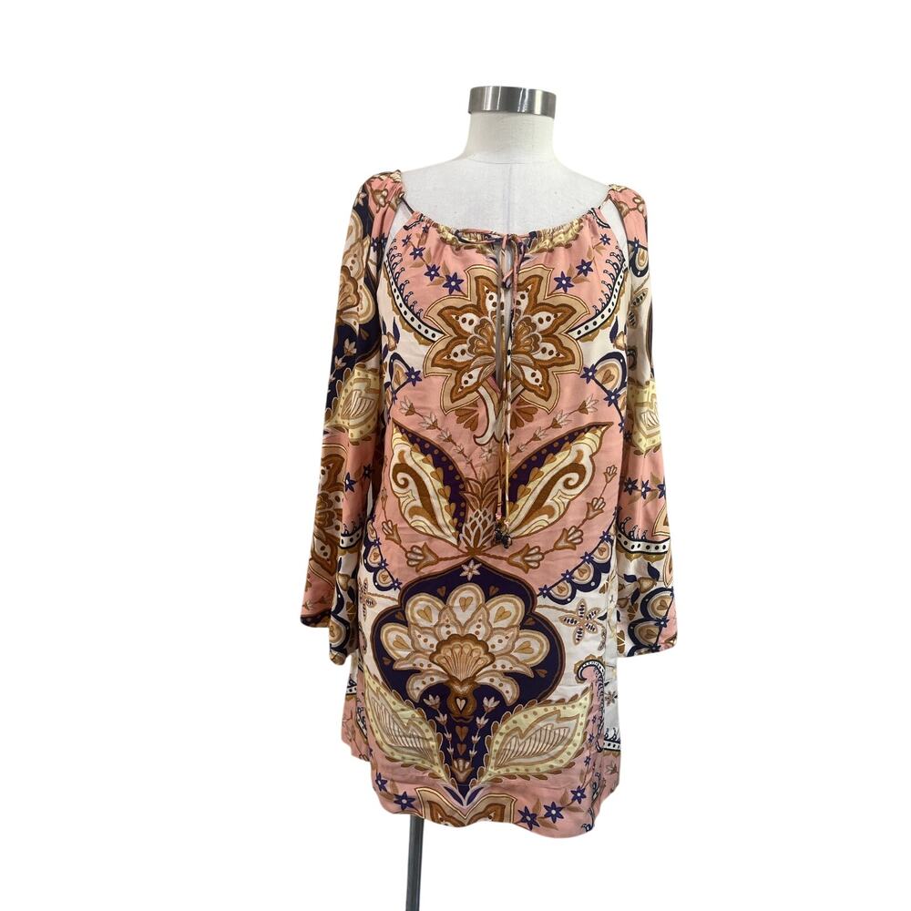 Farm Rio Paisley Floral Tie Front Boho Festival Mini Dress Size Large
